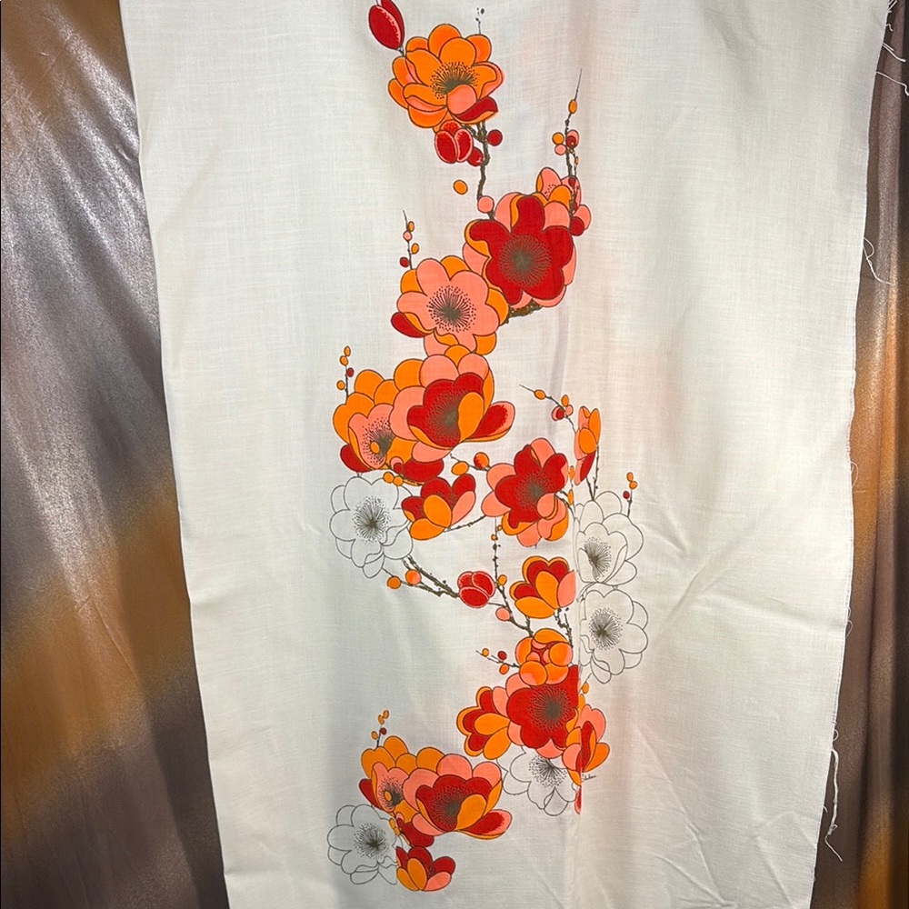Vintage Shaheen 60’s‎ hand printed Floral Print Fabric Red and Orange Flowers A1